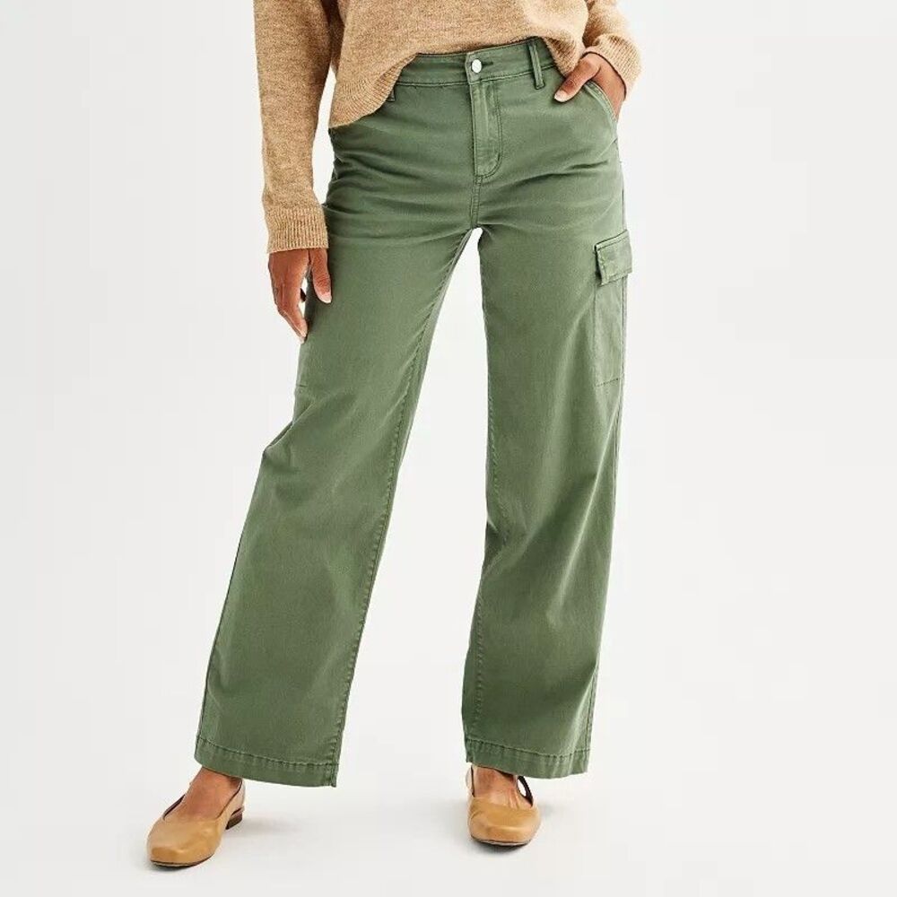 SONOMA Cargo Utility Pants Womens 18 Manolo Olive Green Straight Leg Stretch NEW